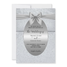 シルバーヴィンテージウィズボウ結婚式招待状