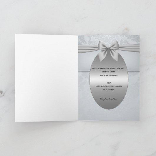 シルバーヴィンテージウィズボウ結婚式招待状 招待状 (内部)