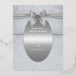 シルバーヴィンテージウィズボウ結婚式招待状 箔招待状ポストカード