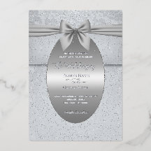 シルバーヴィンテージウィズボウ結婚式招待状