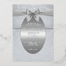シルバーヴィンテージウィズボウ結婚式招待状 箔招待状
