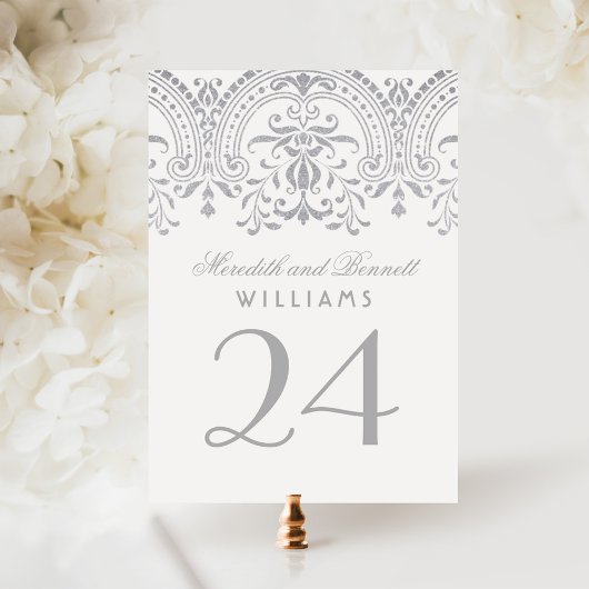 シルバーヴィンテージグラマ結婚ーのテーブル番号 招待状