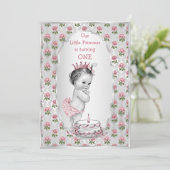 シルバーヴィンテージプリンセスピンクローズお誕生日ケーキ 招待状 (スタンド正面)