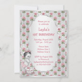 シルバーヴィンテージプリンセスピンクローズお誕生日ケーキ 招待状 (裏面)