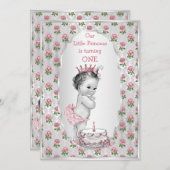 シルバーヴィンテージプリンセスピンクローズお誕生日ケーキ 招待状 (正面/裏面)