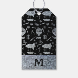 シルバー亜鉛スチームパンク飛行船モノグラム ギフトタグ