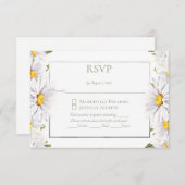 シルバー付きの白いデイジー水彩花 出欠カード (正面/裏面)