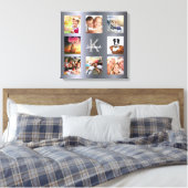 シルバー写真コラージュ ファミリー モノグラム キャンバスプリント (インサイチュ (寝室))