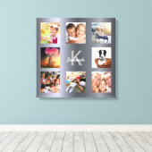 シルバー写真コラージュ ファミリー モノグラム キャンバスプリント (インサイチュ (ウッドフロア))