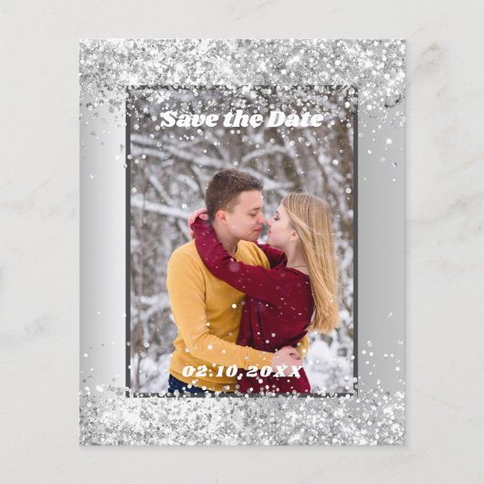 シルバー冬の写真予算 Save the Date ウェディング チラシ (正面)
