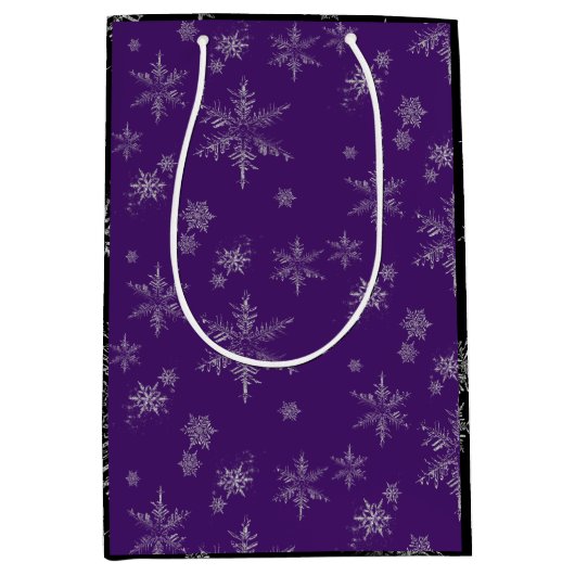 シルバー動揺してグリッタースノーフレークスクリスマス ミディアムペーパーバッグ (正面)