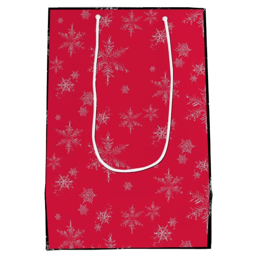 シルバー動揺してグリッタースノーフレークスクリスマス ミディアムペーパーバッグ (裏面)