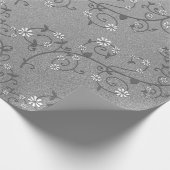 シルバー包装紙の白い花の蔓 ラッピングペーパー (角)
