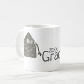 シルバー卒業キャップグリッター追加の名前grad year c コーヒーマグカップ (正面左)