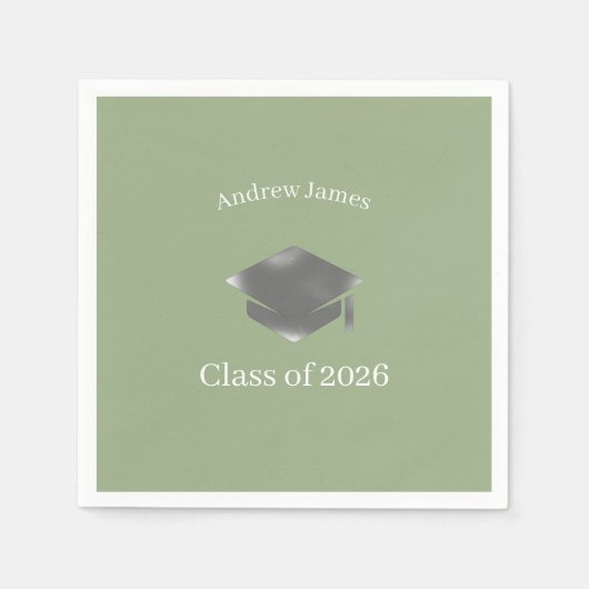 シルバー卒業式帽子 -Class of 2026= no3 スタンダードカクテルナプキン (正面)