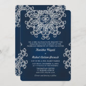 シルバー及びネイビーインディアンスタイル結婚式招待状 招待状 (正面/裏面)