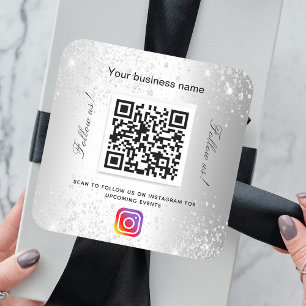 シルバー営業グリッター名qrコードinstagram スクエアシール