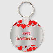 シルバー地の赤とシルバーのハート模様 キーホルダー (正面)