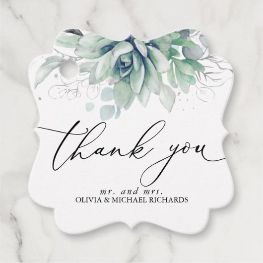 シルバー多肉植物グリーンウェディングサンキューラベル フェイバータグ (正面)