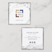 シルバー大理石カスタム会社のロゴプロフェッショナル スクエア名刺 (正面/裏面)