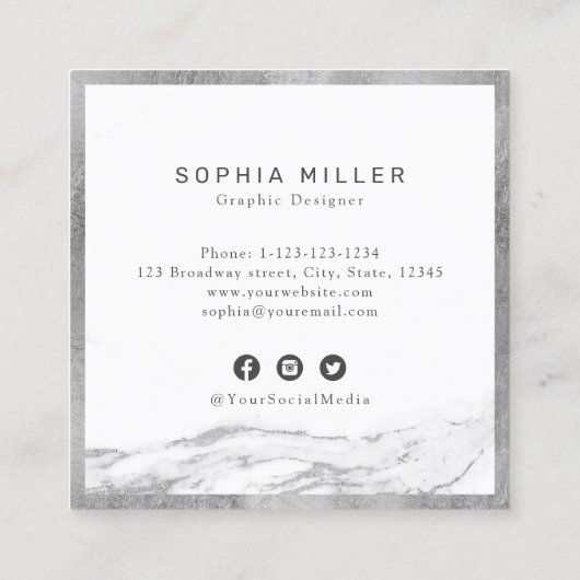 シルバー大理石カスタム会社のロゴプロフェッショナル スクエア名刺 (裏面)
