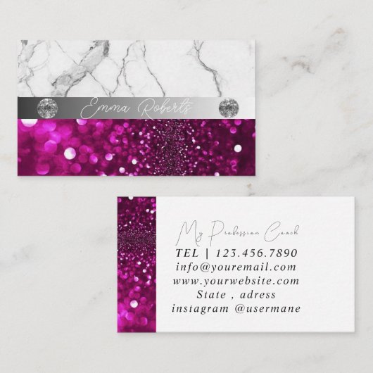 シルバー大理石ダークピンクダイヤモンドコーチ 名刺 (正面/裏面)