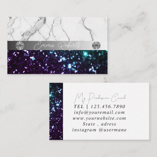 シルバー大理石ブルーダイヤモンドコーチ名刺 名刺 (正面/裏面)