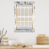 シルバー大理石、金ゴールド、白サテン – シーティングチャート ポスター (キッチン)