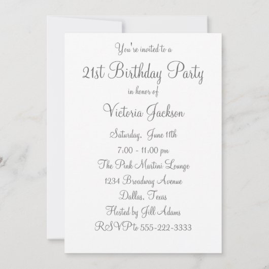 シルバー女性21歳の誕生日パーティー 招待状 (裏面)