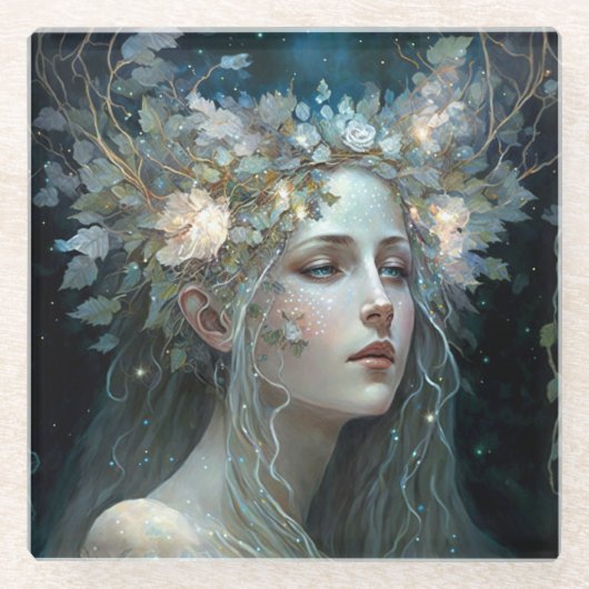 シルバー女神ファンタジーアート ガラスコースター (正面)