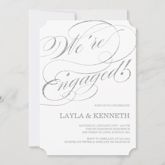 シルバー婚約 |婚約パーティ招待状 招待状 (正面)