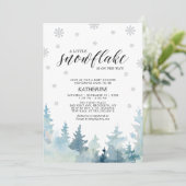 シルバー小さな雪の結晶の冬の木ベビーシャワー 招待状 (スタンド正面)