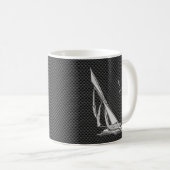 シルバー帆船,炭素繊維デコールに乗る コーヒーマグカップ (正面右)