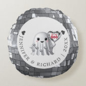 シルバー幽霊バレンタインデザイン模様 ラウンドクッション (正面)