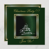 シルバー抽象芸術クリスマスツリーオングリーン 招待状 (正面/裏面)