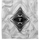 シルバー抽象芸術花onシルク&アート シャワーカーテン (正面)