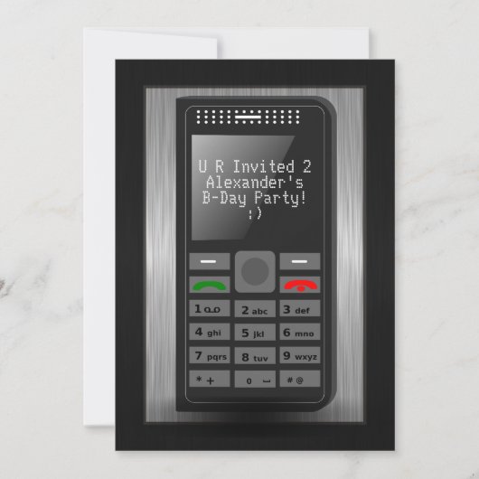 シルバー携帯電話 ティーンの誕生日パーティー招待状 招待状 (正面)