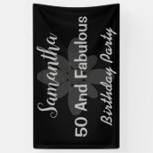 シルバー文字フィフティフアール誕生日バナー 横断幕 (縦)