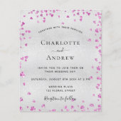 シルバー明るい赤紫色ハート予算結婚式招待状 (正面)