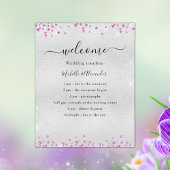 シルバー明るい赤紫色ピンクハート結婚式プログラム