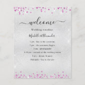 シルバー明るい赤紫色ピンクハート結婚式プログラム (正面)