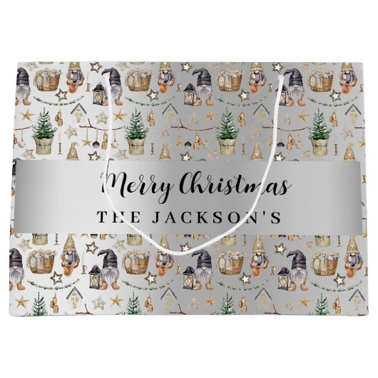 シルバー格言北欧ファームハウスクリスマス ラージペーパーバッグ (正面)