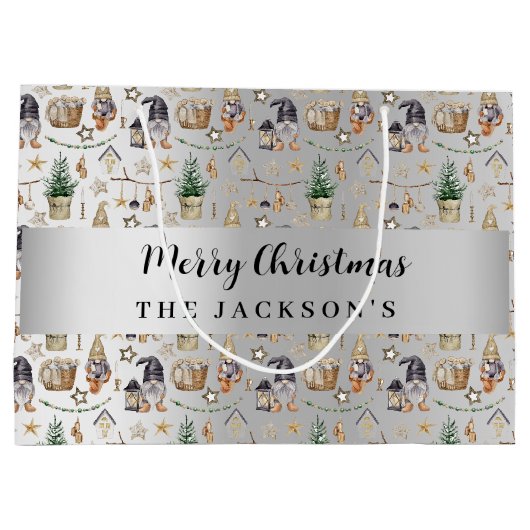 シルバー格言北欧ファームハウスクリスマス ラージペーパーバッグ (裏面)