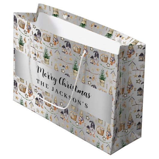 シルバー格言北欧ファームハウスクリスマス ラージペーパーバッグ (正面アングル)
