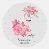 シルバー水彩バレエピンクのフラミンゴベビーシャワー ラウンドシール (正面)