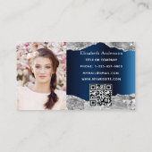 シルバー海軍の青い瑪瑙の大理石QRコードの写真 名刺 (裏面)