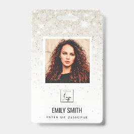 シルバー淡い色のグリッター社員の写真バーコード名 バッジ