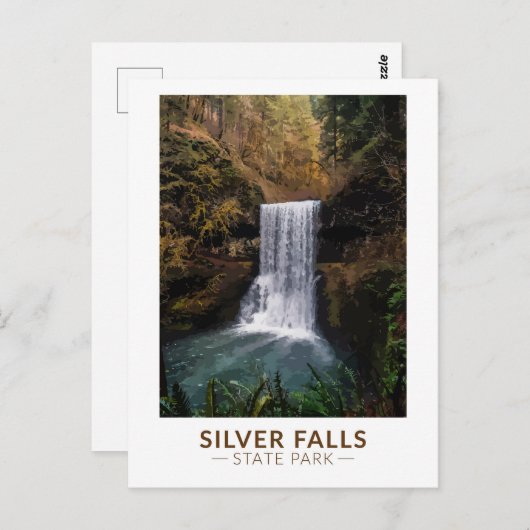 シルバー滝州パークオレゴン水カラーヴィンテージ ポストカード (正面/裏面)
