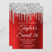 シルバー滴下グリッターレッドフォイルスウィート16 招待状 (正面/裏面)