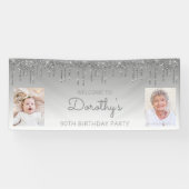 シルバー滴下グリッター2枚写真90誕生日 横断幕 (横)